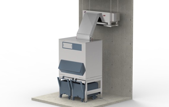 MAJA Scherbeneiserzeuger RVH 1500 auf Wandkonsole mit Silo ITS