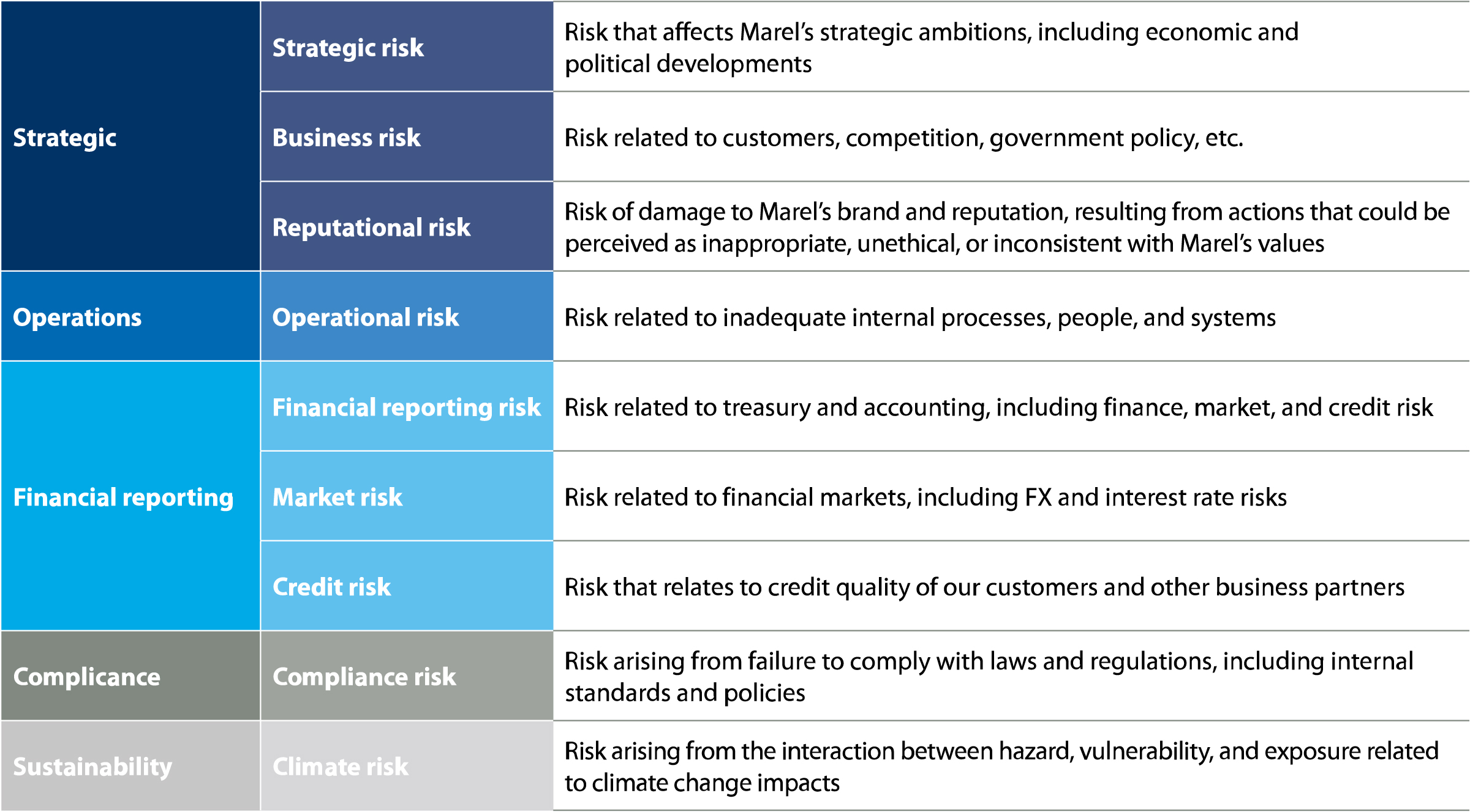 Marel Risk Management Table Overview